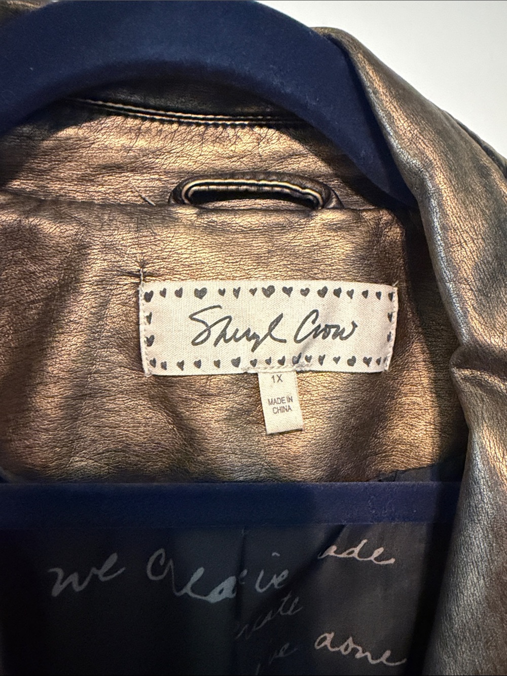 Sheryl Crow Metallic Bronze Vegan Leather Jacket with Thunderbird - Picture 2 of 8